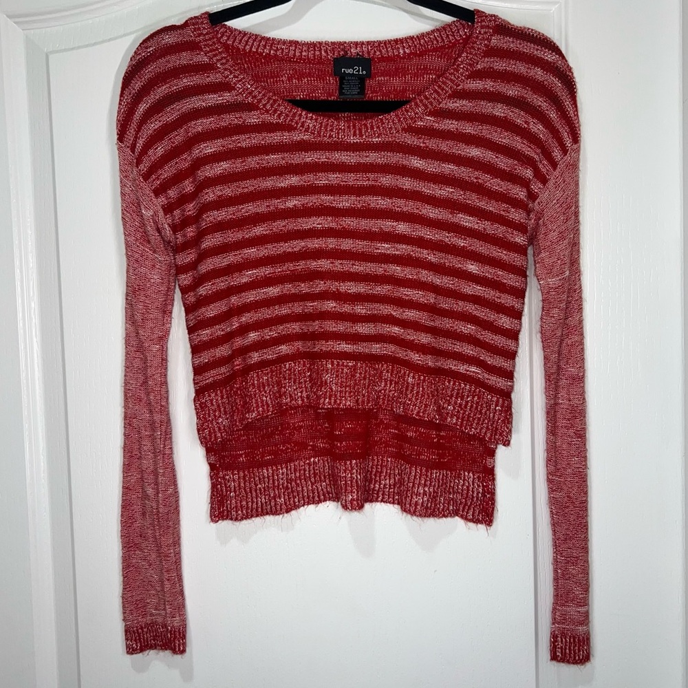 Rue21 Red Knit Stripped Crop Sweater Women’s Small